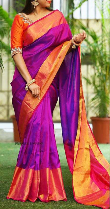 UPPADA SILK SAREE Purple With Red Color